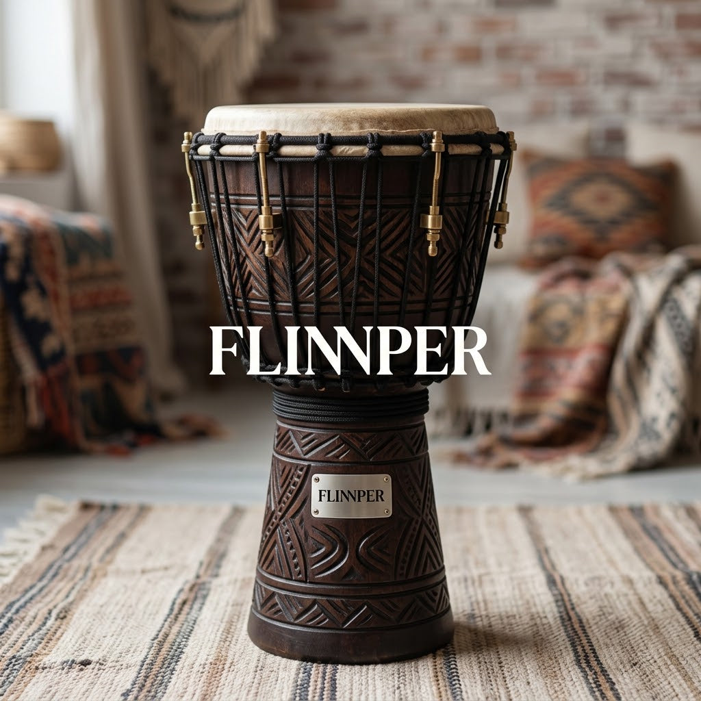 FLINNPER 10-Inch Master Series Handcrafted African Djembe Drum - Solid Mahogany Shell, Natural Goat Skin, Hybrid Rope & Lug Tuning with Deluxe Gig Bag & Carrying Strap