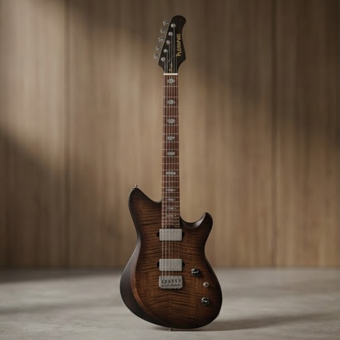 FLINNPER Elite Custom Solidbody Electric Guitar – Charcoal Burst Flamed Maple