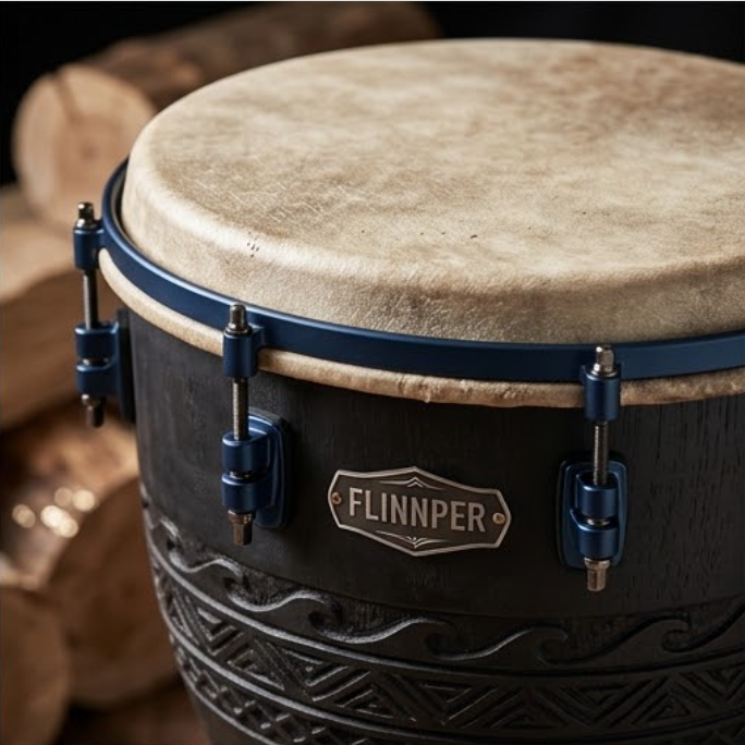 FLINNPER 10-Inch Professional Handcrafted Djembe Drum Set with Carbon Fiber Texture Shell, Blue Micro-Tuning Lugs, Natural Leather Head, Backpack Gig Bag, Shoulder Strap & Tuning Key