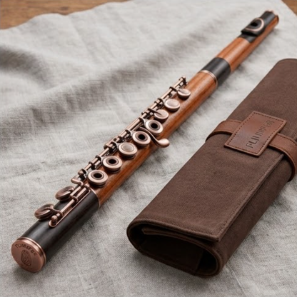 FLINNPER Virtuoso Wood & Copper Master Concert Flute – Natural Rosewood & Antique Bronze Keywork with Canvas Case