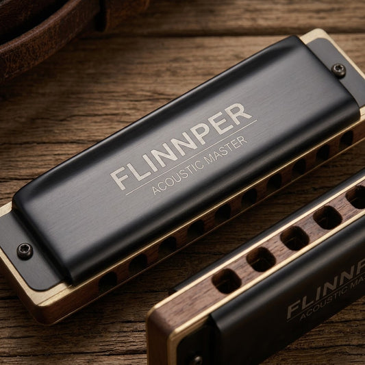 FLINNPER Acoustic Master 10-Hole Diatonic Harmonica – Matte Black & Vintage Brass