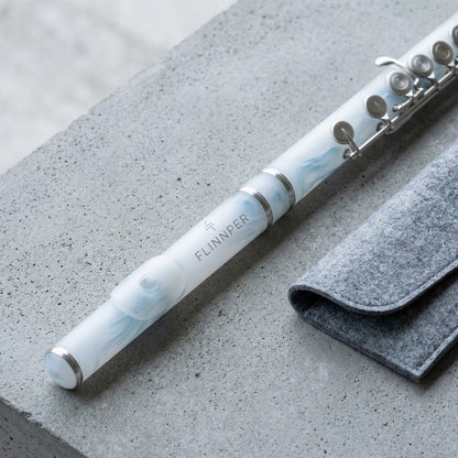 FLINNPER Arctic Frost Concert Flute – Translucent Swirl Acrylic Body & Brushed Nickel Keywork with Felt Travel Pouch