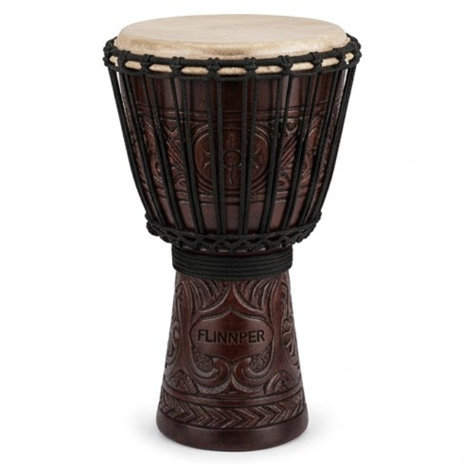 FLINNPER 10-Inch Professional Handcrafted Djembe Drum Set with Adjustable Heavy-Duty Floor Stand, Solid Mahogany Shell, Natural Leather Head, Backpack Gig Bag & Micro-Tuning Wrench