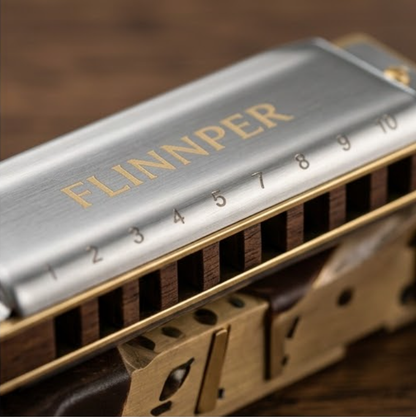 FLINNPER Master Series 10-Hole Diatonic Harmonica in Key of C – Brushed Stainless Steel & Rosewood Comb