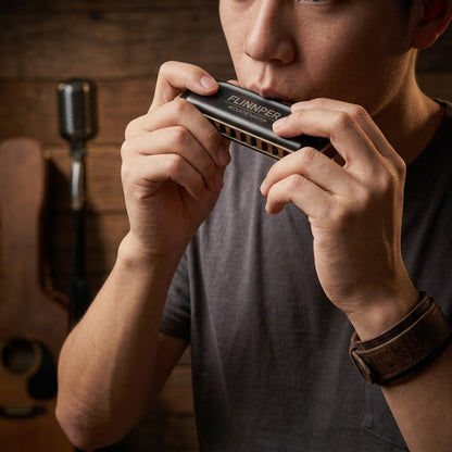 FLINNPER Acoustic Master 10-Hole Diatonic Harmonica – Matte Black & Vintage Brass