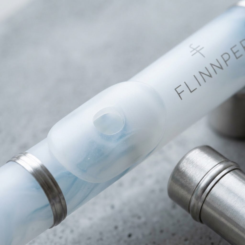 FLINNPER Arctic Frost Concert Flute – Translucent Swirl Acrylic Body & Brushed Nickel Keywork with Felt Travel Pouch