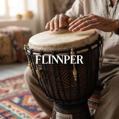 FLINNPER 10-Inch Master Series Handcrafted African Djembe Drum - Solid Mahogany Shell, Natural Goat Skin, Hybrid Rope & Lug Tuning with Deluxe Gig Bag & Carrying Strap