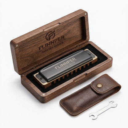 FLINNPER Acoustic Master 10-Hole Diatonic Harmonica – Matte Black & Vintage Brass