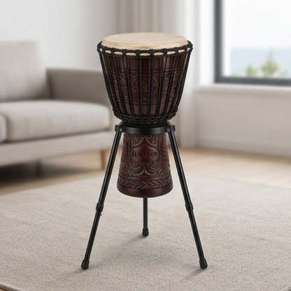 FLINNPER 10-Inch Professional Handcrafted Djembe Drum Set with Adjustable Heavy-Duty Floor Stand, Solid Mahogany Shell, Natural Leather Head, Backpack Gig Bag & Micro-Tuning Wrench