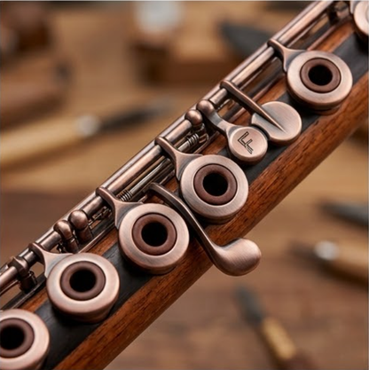 FLINNPER Virtuoso Wood & Copper Master Concert Flute – Natural Rosewood & Antique Bronze Keywork with Canvas Case