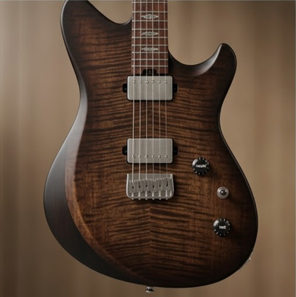 FLINNPER Elite Custom Solidbody Electric Guitar – Charcoal Burst Flamed Maple