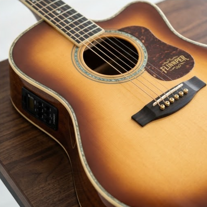 FLINNPER F1 Pro Solid Top Acoustic-Electric Guitar with Deluxe Gig Bag – Vintage Sunburst