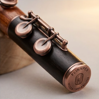 FLINNPER Virtuoso Wood & Copper Master Concert Flute – Natural Rosewood & Antique Bronze Keywork with Canvas Case