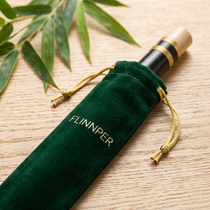 FLINNPER Imperial Ebony Black Bamboo Flute – 3-Piece Detachable Traditional Transverse Flute in Key of G with Emerald Velvet Pouch